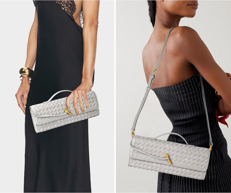 Joryin Woven Purse for Women Evening Clutch Woven Leather & Suede Handbags Crossbody Bag Suede Purse Formal Evening Bag - Image 2